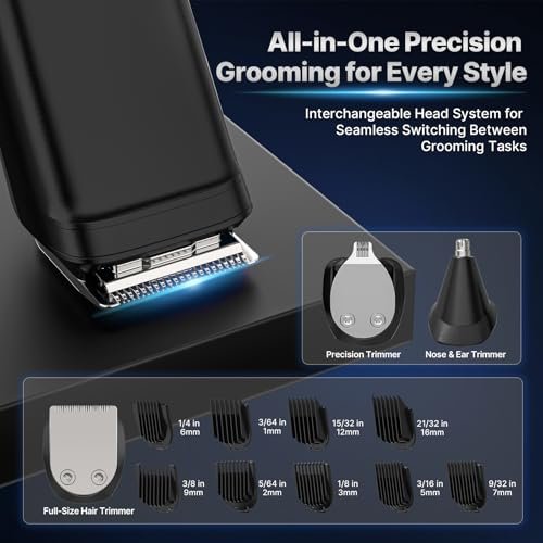 Valano Beard Trimmer & Hair Clippers for Men - All-in-One Self-Sharpening Cordless Rechargeable Grooming Kit, Mustache, Ear, Nose, Body Trimmer (Black) - görsel 4