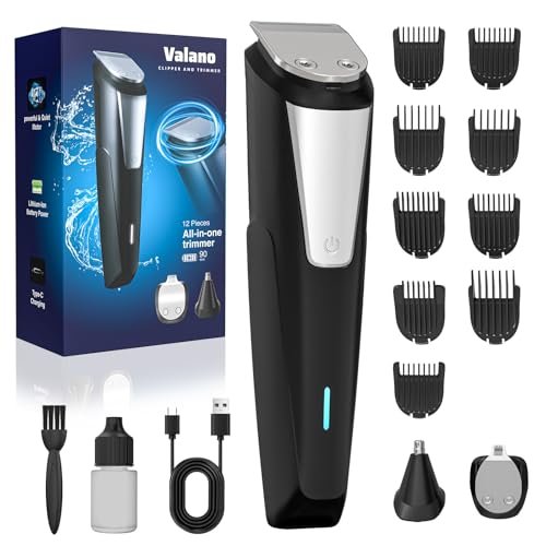 Valano Beard Trimmer & Hair Clippers for Men - All-in-One Self-Sharpening Cordless Rechargeable Grooming Kit, Mustache, Ear, Nose, Body Trimmer (Black) - görsel 2