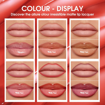 6-Piece Hydrating Lip Oils & Lip Liner Pencil Combo Set – 24H Long-Lasting Nourishing Non-Sticky Tinted Lip Gloss & Plumping Lip Oil Set for Women (Nude Glow Lip Kit)