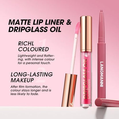 6-Piece Hydrating Lip Oils & Lip Liner Pencil Combo Set – 24H Long-Lasting Nourishing Non-Sticky Tinted Lip Gloss & Plumping Lip Oil Set for Women (Nude Glow Lip Kit)