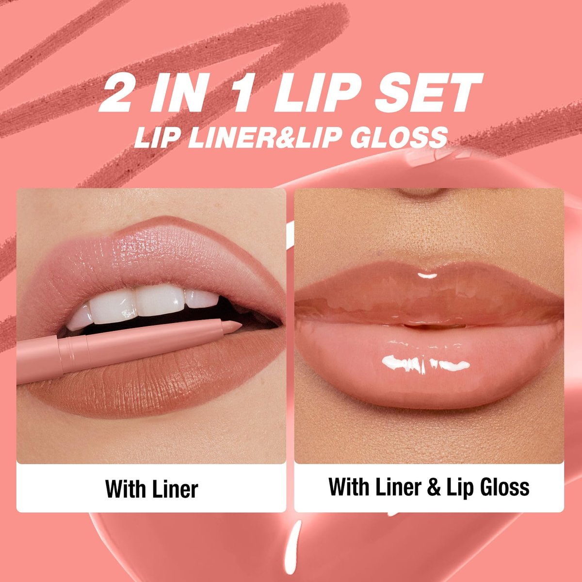 6-Piece Hydrating Lip Oils & Lip Liner Pencil Combo Set – 24H Long-Lasting Nourishing Non-Sticky Tinted Lip Gloss & Plumping Lip Oil Set for Women (Nude Glow Lip Kit) - görsel 13