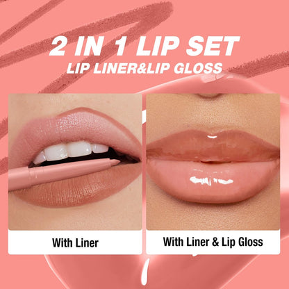 6-Piece Hydrating Lip Oils & Lip Liner Pencil Combo Set – 24H Long-Lasting Nourishing Non-Sticky Tinted Lip Gloss & Plumping Lip Oil Set for Women (Nude Glow Lip Kit)