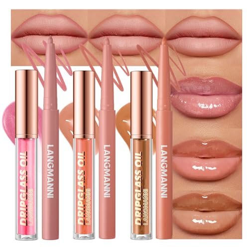 6-Piece Hydrating Lip Oils & Lip Liner Pencil Combo Set – 24H Long-Lasting Nourishing Non-Sticky Tinted Lip Gloss & Plumping Lip Oil Set for Women (Nude Glow Lip Kit) - görsel 2