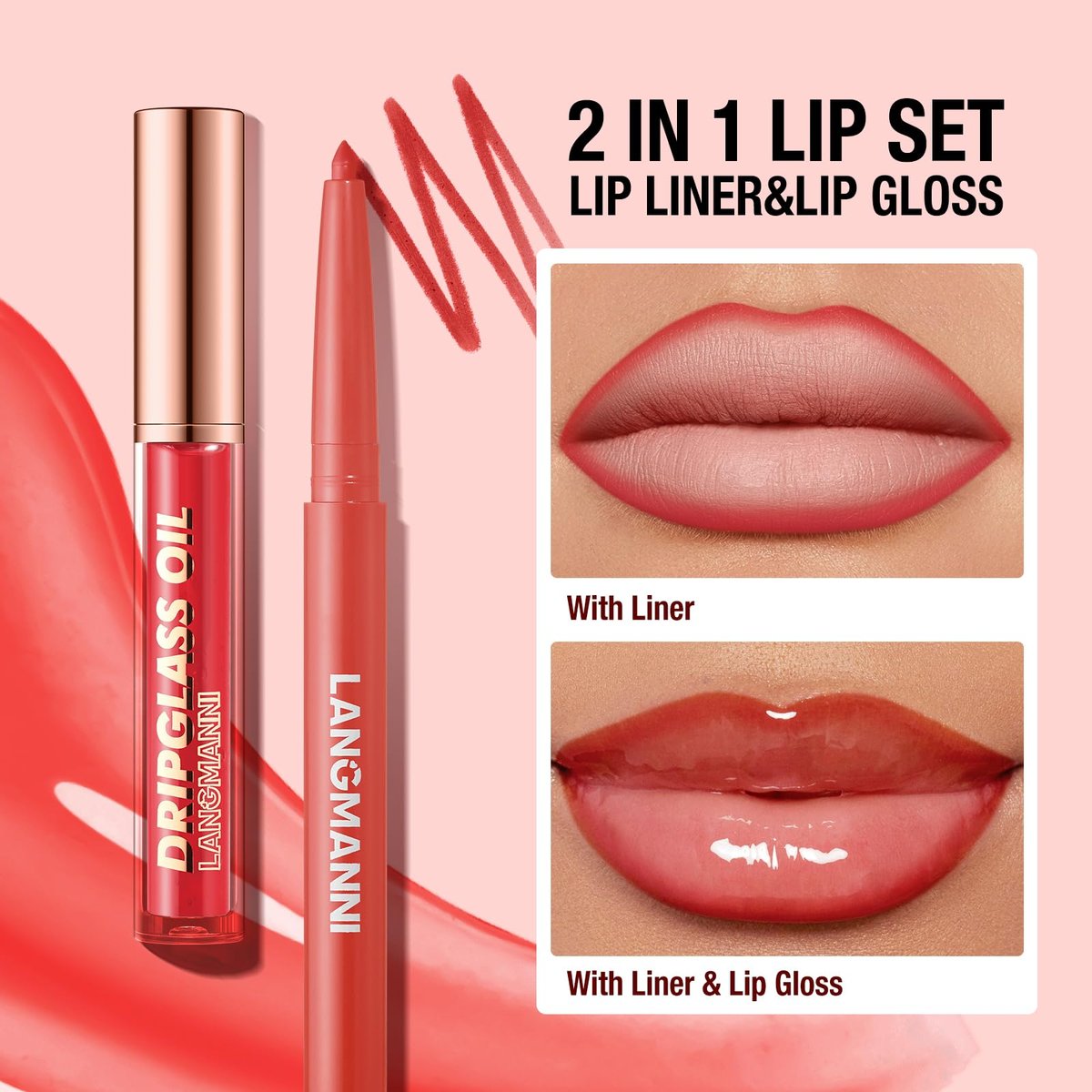 6-Piece Hydrating Lip Oils & Lip Liner Pencil Combo Set – 24H Long-Lasting Nourishing Non-Sticky Tinted Lip Gloss & Plumping Lip Oil Set for Women (Nude Glow Lip Kit) - görsel 3