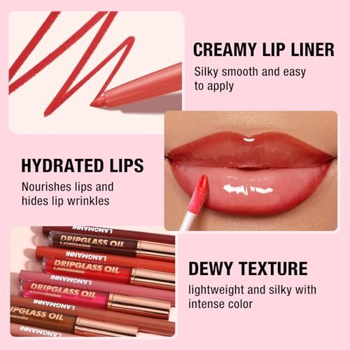 6-Piece Hydrating Lip Oils & Lip Liner Pencil Combo Set – 24H Long-Lasting Nourishing Non-Sticky Tinted Lip Gloss & Plumping Lip Oil Set for Women (Nude Glow Lip Kit) - görsel 10