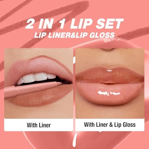 6-Piece Hydrating Lip Oils & Lip Liner Pencil Combo Set – 24H Long-Lasting Nourishing Non-Sticky Tinted Lip Gloss & Plumping Lip Oil Set for Women (Nude Glow Lip Kit) - görsel 14