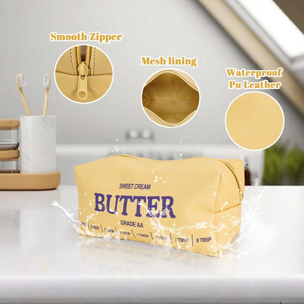 Dadop Yellow Cute Makeup Bag - Funny Butter Toiletry Bag for Women, Girls, and Butter Lovers Avelisse