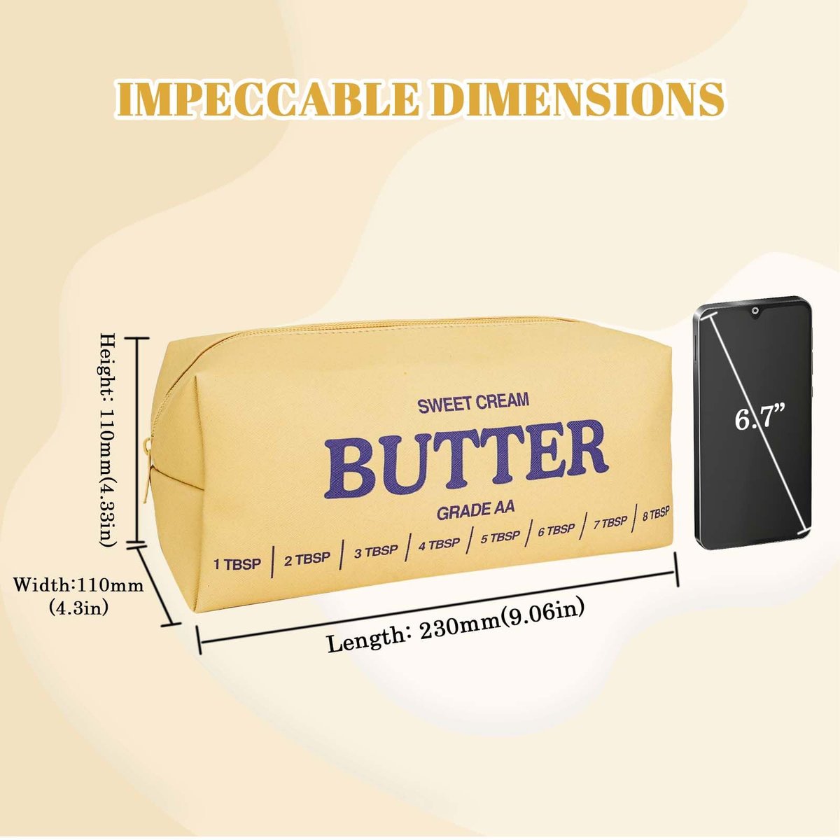 Dadop Yellow Cute Makeup Bag - Funny Butter Toiletry Bag for Women, Girls, and Butter Lovers Avelisse