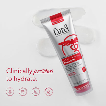 Curel Ultra Healing Ointment with Touch Free Applicator – 4 oz – Body & Face Moisturizer for Dry Skin