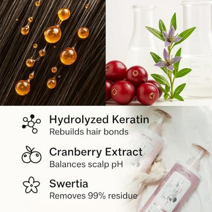 DEMIKI Japanese Shampoo and Conditioner Set for Women – Sulfate Free, Anti Dandruff, Clarifying & Moisturizing with Hydrolyzed Keratin, Rose Scent, 32 oz Each Avelisse
