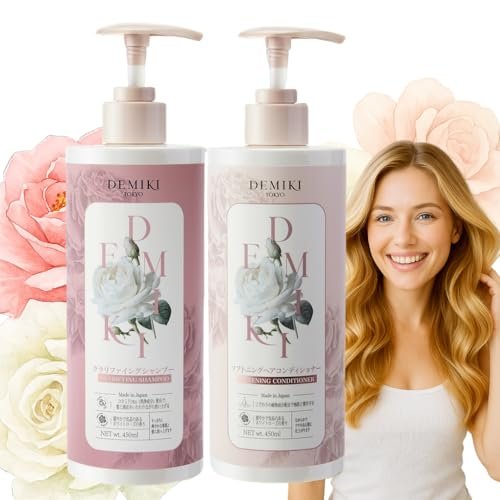 DEMIKI Japanese Shampoo and Conditioner Set for Women – Sulfate Free, Anti Dandruff, Clarifying & Moisturizing with Hydrolyzed Keratin, Rose Scent, 32 oz Each Avelisse
