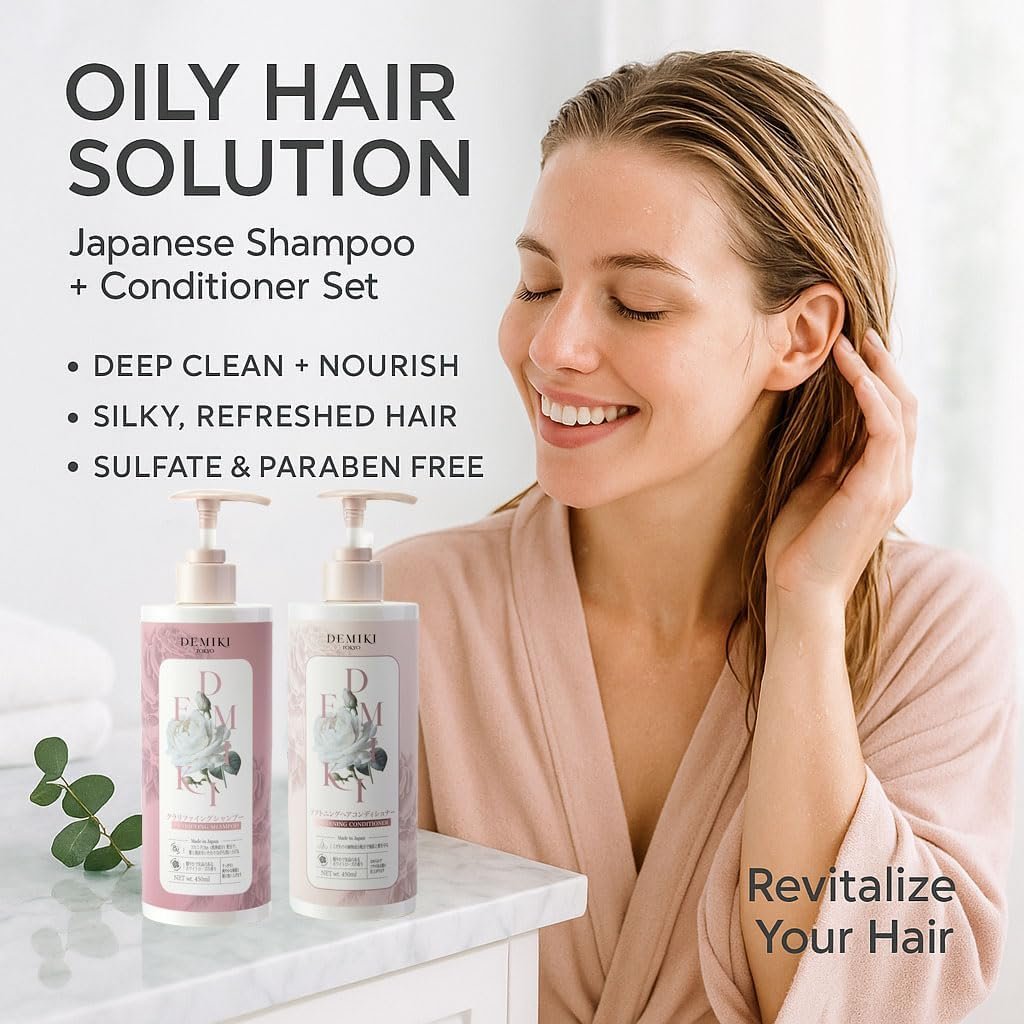 DEMIKI Japanese Shampoo and Conditioner Set for Women – Sulfate Free, Anti Dandruff, Clarifying & Moisturizing with Hydrolyzed Keratin, Rose Scent, 32 oz Each Avelisse