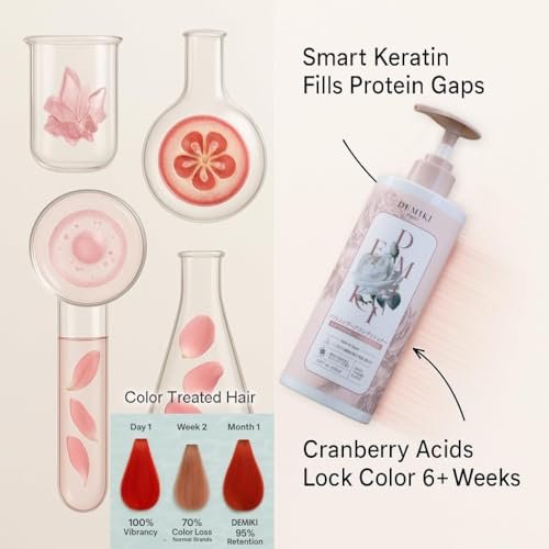 DEMIKI Japanese Shampoo and Conditioner Set for Women – Sulfate Free, Anti Dandruff, Clarifying & Moisturizing with Hydrolyzed Keratin, Rose Scent, 32 oz Each Avelisse