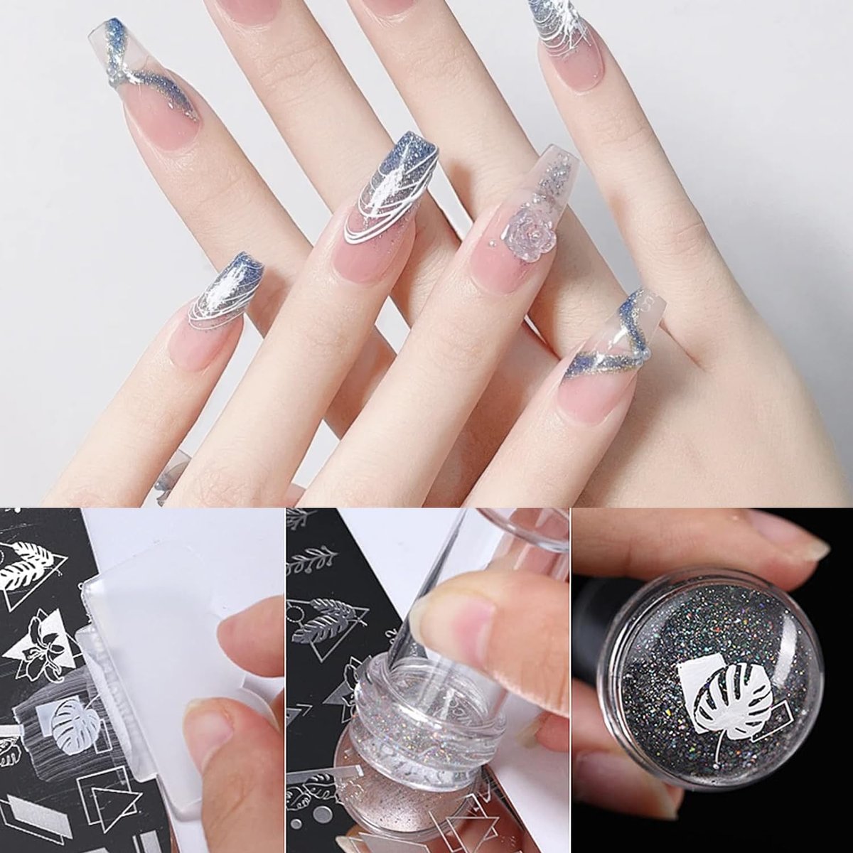Clear Silicone French Tip Nail Stamp Kit – DIY Nail Art Stamper with Scrapers & Brushes for French Manicure at Home - görsel 5