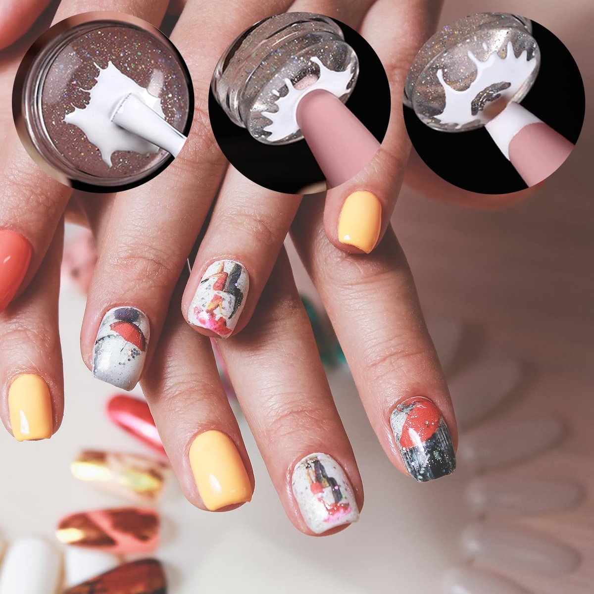 Clear Silicone French Tip Nail Stamp Kit – DIY Nail Art Stamper with Scrapers & Brushes for French Manicure at Home - görsel 9