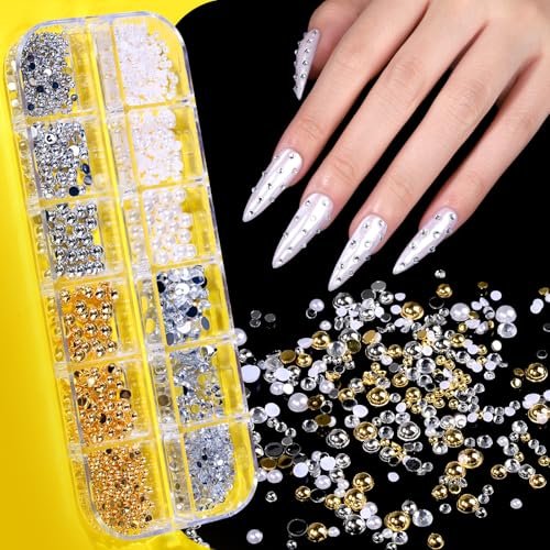 Teenitor Gold Chrome Nail Powder Kit with Nail Charms and Gems – Pearl, Silver Chrome Powders for Gel Nails, Nail Supplies & Decor - görsel 9