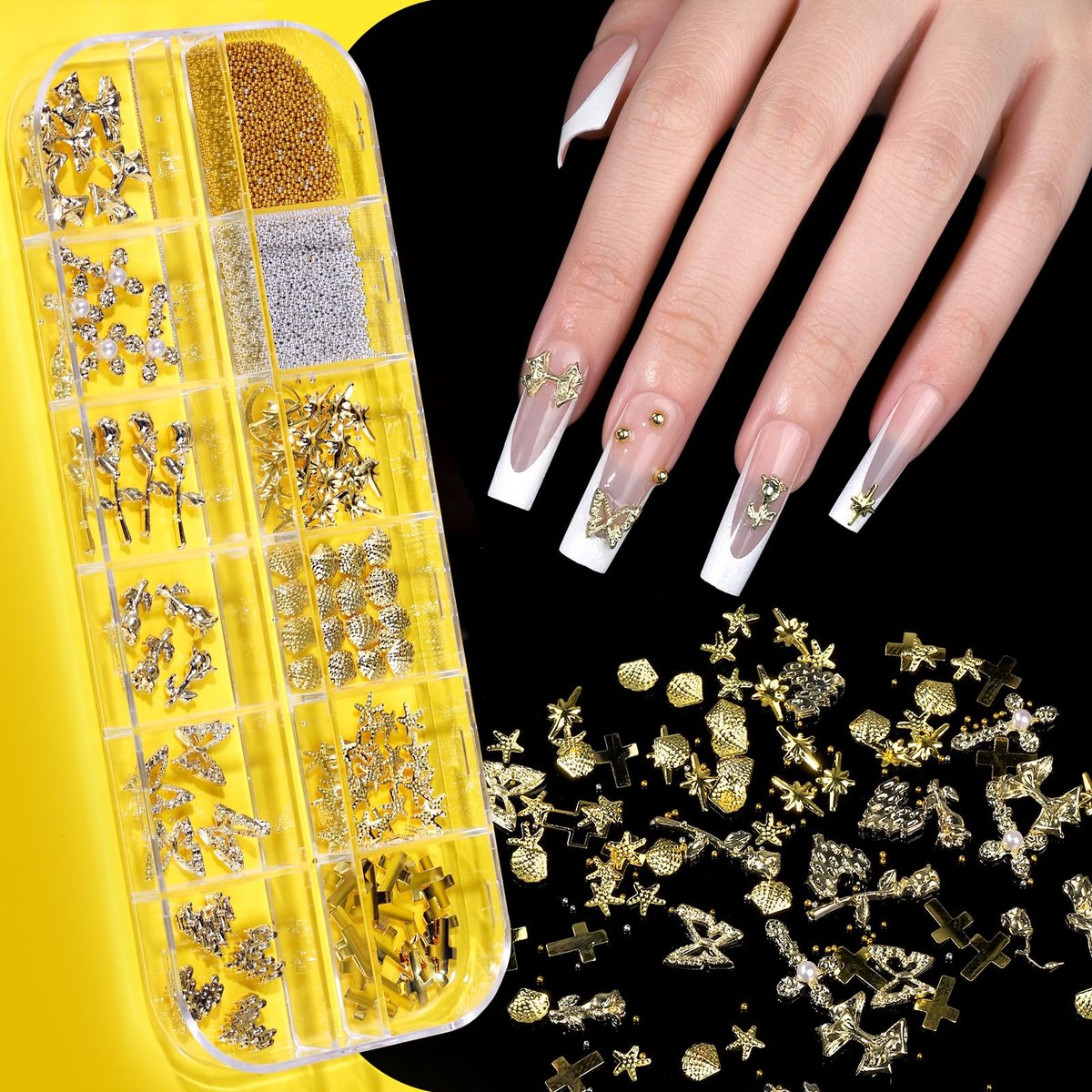 Teenitor Gold Chrome Nail Powder Kit with Nail Charms and Gems – Pearl, Silver Chrome Powders for Gel Nails, Nail Supplies & Decor - görsel 12