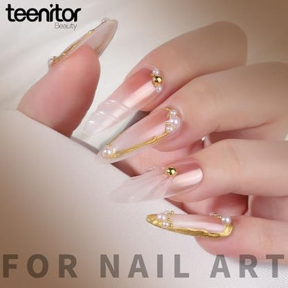 Teenitor Gold Chrome Nail Powder Kit with Nail Charms and Gems – Pearl, Silver Chrome Powders for Gel Nails, Nail Supplies & Decor