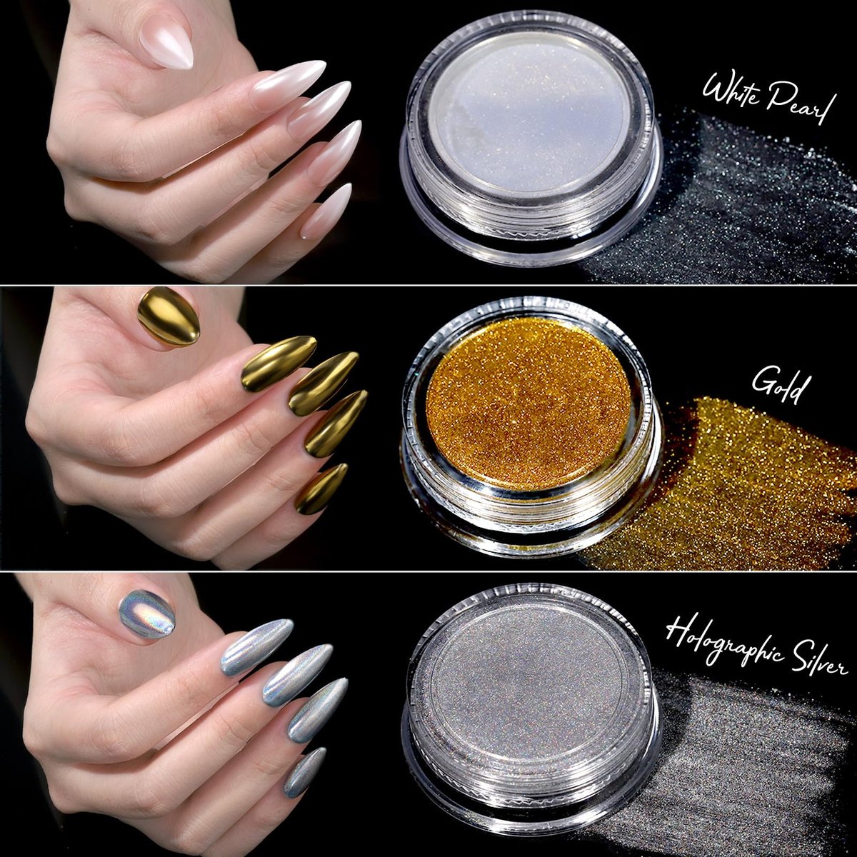 Teenitor Gold Chrome Nail Powder Kit with Nail Charms and Gems – Pearl, Silver Chrome Powders for Gel Nails, Nail Supplies & Decor - görsel 8