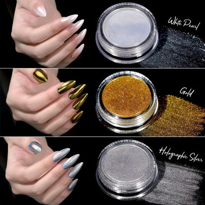 Teenitor Gold Chrome Nail Powder Kit with Nail Charms and Gems – Pearl, Silver Chrome Powders for Gel Nails, Nail Supplies & Decor