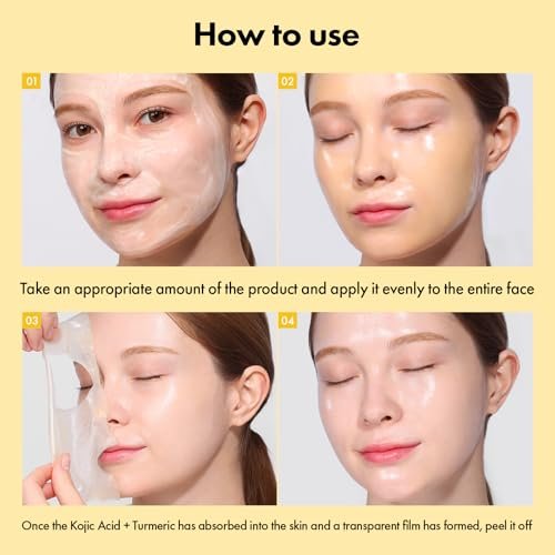 TOSOWOONG Real Kojic Acid Turmeric Fit Dark Spot Wrapping Mask - Vitamin C & Glutathione Peel Off Facial Mask for Even Tone, Elasticity, Hydration, Glass Skin - Korean Skincare, 50ml/1.69 fl. oz. Avelisse