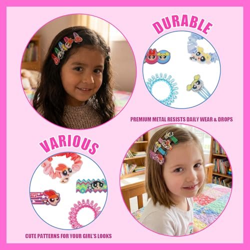 Powerpuff Girls Hair Accessories Set – Hair Clips, Bows, Scrunchies & Hair Ties for Girls | Official Townley Girl Merchandise - görsel 6