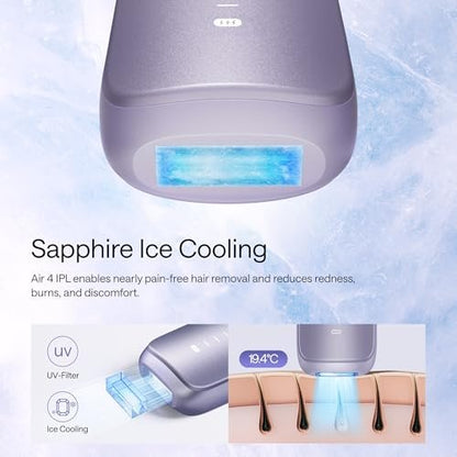 Ulike Air 4 IPL Laser Hair Removal Device – Nearly Painless Permanent Hair Reduction for Women and Men, USHR Mode, Ice Cool Technology, Purple Avelisse