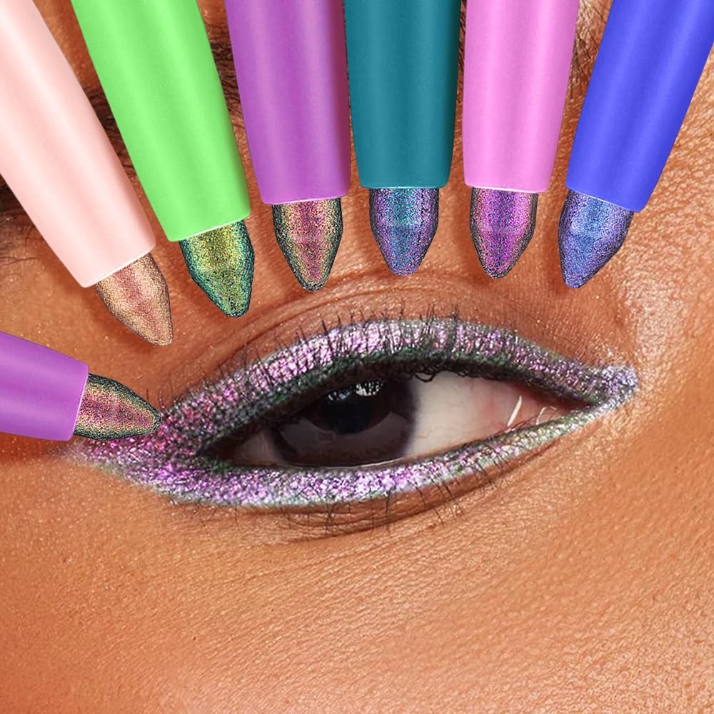 COSASTYA Chameleon Eyeliner Pencil Set 6 Pack - Color Shifting Multichrome Eyeshadow Stick, Metallic Glitter Holographic Gel Eye Liner, Waterproof Long Lasting Smudge Proof Eye Makeup Avelisse
