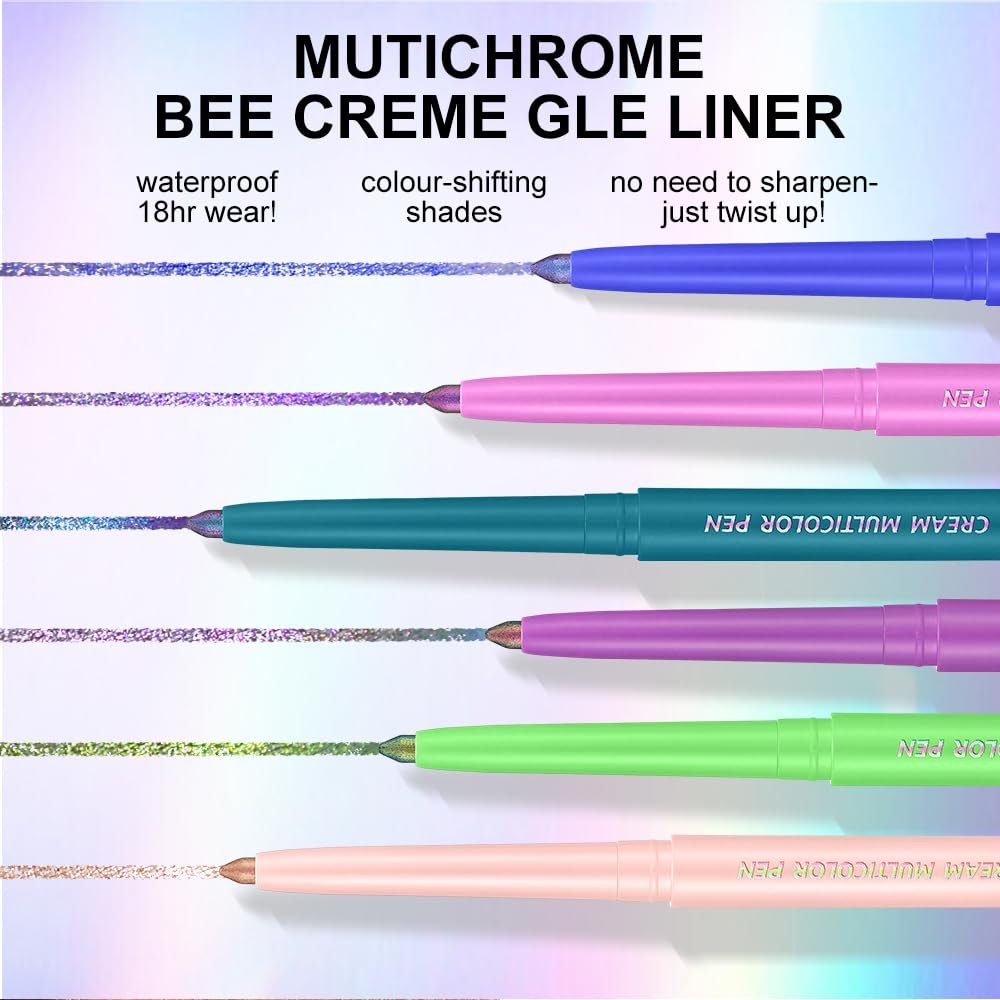 COSASTYA Chameleon Eyeliner Pencil Set 6 Pack - Color Shifting Multichrome Eyeshadow Stick, Metallic Glitter Holographic Gel Eye Liner, Waterproof Long Lasting Smudge Proof Eye Makeup Avelisse