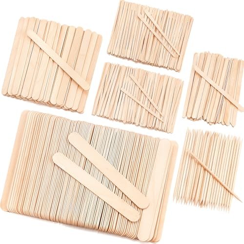 EWVVSS 6 Style 500 Pcs Wax Sticks – Assorted Wood Applicator Sticks for Body, Legs, Face – Small, Medium, Large Sizes – Waxing or Craft Popsicle Sticks - görsel 2