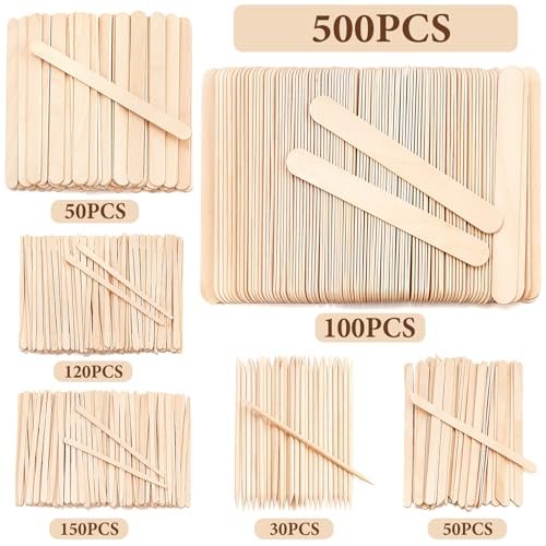 EWVVSS 6 Style 500 Pcs Wax Sticks – Assorted Wood Applicator Sticks for Body, Legs, Face – Small, Medium, Large Sizes – Waxing or Craft Popsicle Sticks - görsel 6