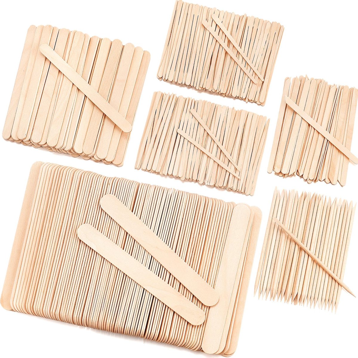 EWVVSS 6 Style 500 Pcs Wax Sticks – Assorted Wood Applicator Sticks for Body, Legs, Face – Small, Medium, Large Sizes – Waxing or Craft Popsicle Sticks - görsel 1