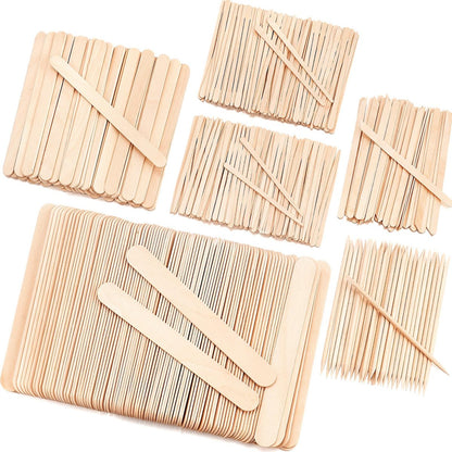 EWVVSS 6 Style 500 Pcs Wax Sticks – Assorted Wood Applicator Sticks for Body, Legs, Face – Small, Medium, Large Sizes – Waxing or Craft Popsicle Sticks