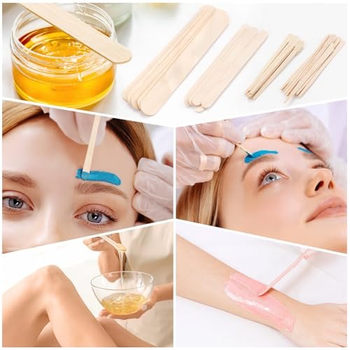 EWVVSS 6 Style 500 Pcs Wax Sticks – Assorted Wood Applicator Sticks for Body, Legs, Face – Small, Medium, Large Sizes – Waxing or Craft Popsicle Sticks - görsel 8