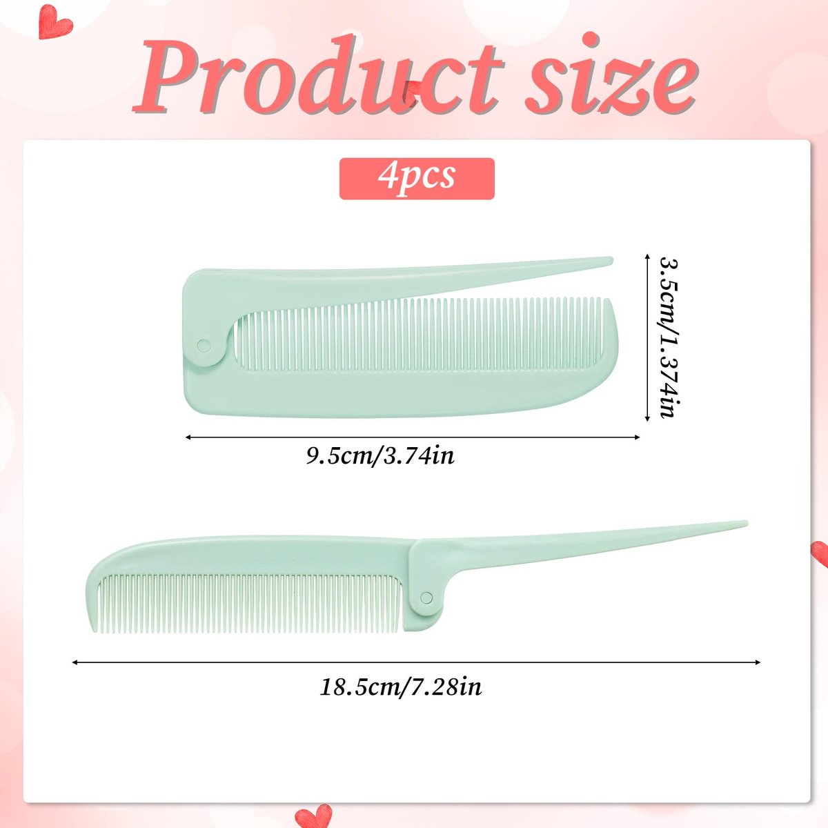 4 Pcs Rat Tail Folding Combs - Portable Travel Foldable Hair Parting Comb for Men & Women - Mini Carbon Fiber Styling Combs for Braids & Hair Styling - görsel 3