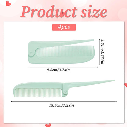 4 Pcs Rat Tail Folding Combs - Portable Travel Foldable Hair Parting Comb for Men & Women - Mini Carbon Fiber Styling Combs for Braids & Hair Styling