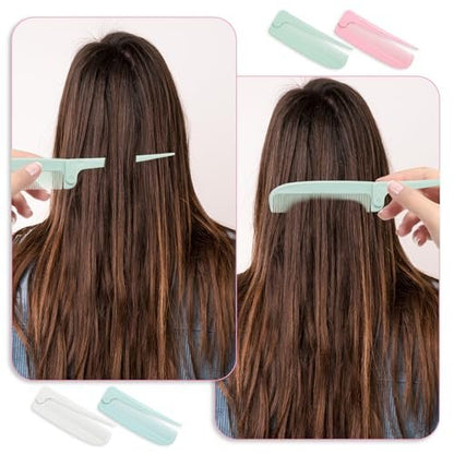 4 Pcs Rat Tail Folding Combs - Portable Travel Foldable Hair Parting Comb for Men & Women - Mini Carbon Fiber Styling Combs for Braids & Hair Styling