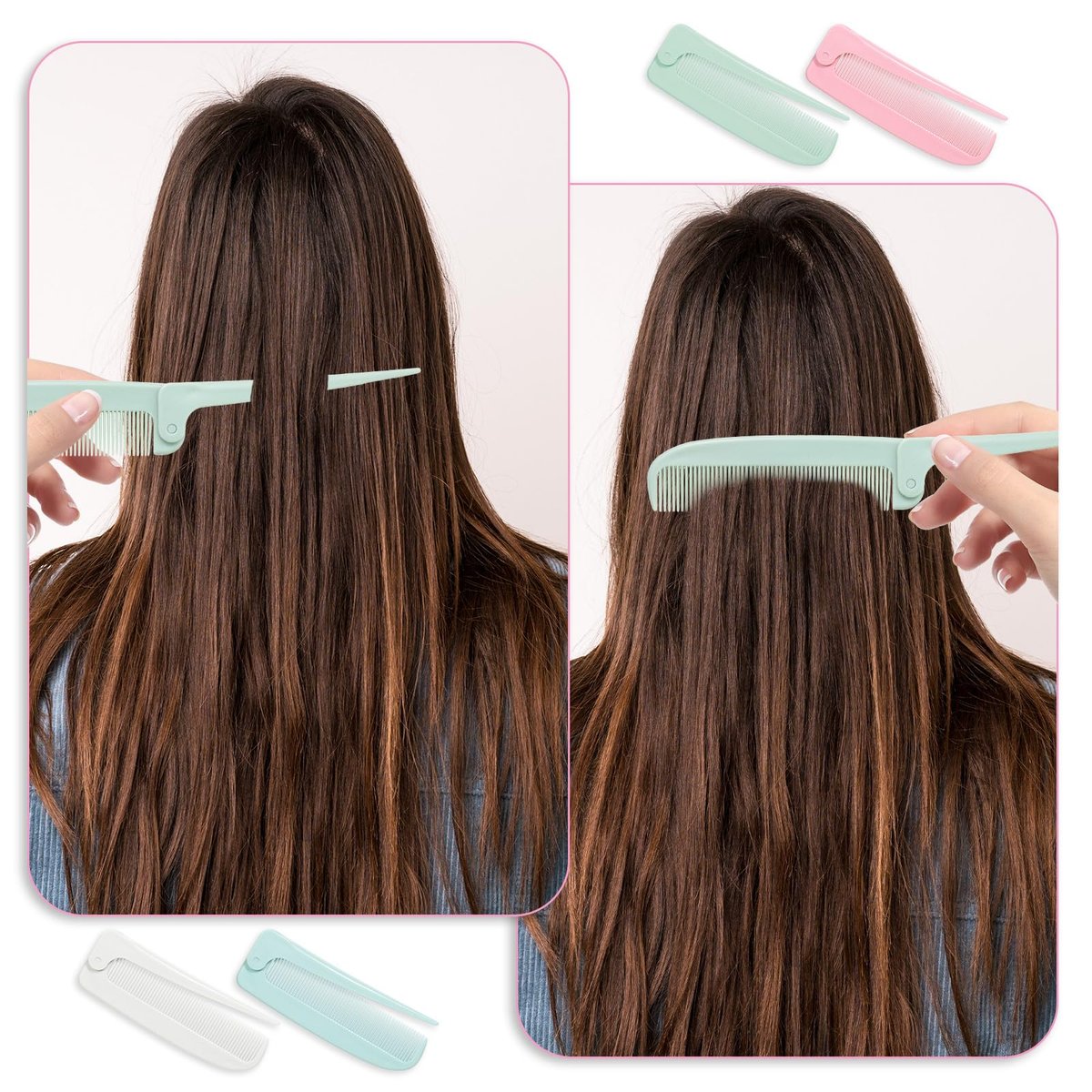4 Pcs Rat Tail Folding Combs - Portable Travel Foldable Hair Parting Comb for Men & Women - Mini Carbon Fiber Styling Combs for Braids & Hair Styling - görsel 7