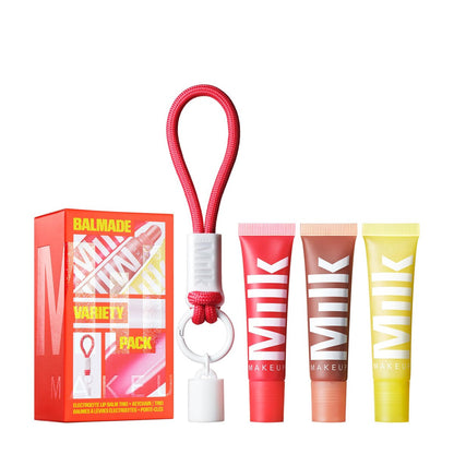 Milk Makeup Balmade Hydrating Lip Balm 3-Pack Gift Set – Sheer-Tinted, High Shine Glosses with Exclusive Keychain – Electron, Pump & Core Avelisse