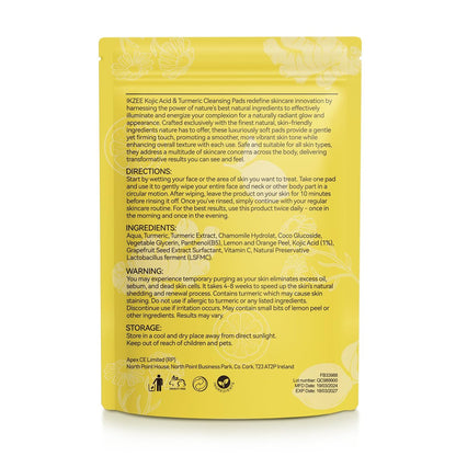 Kojic Acid and Turmeric Cleansing Pads for Face – Balance Skin Oil and Water, 60 Count