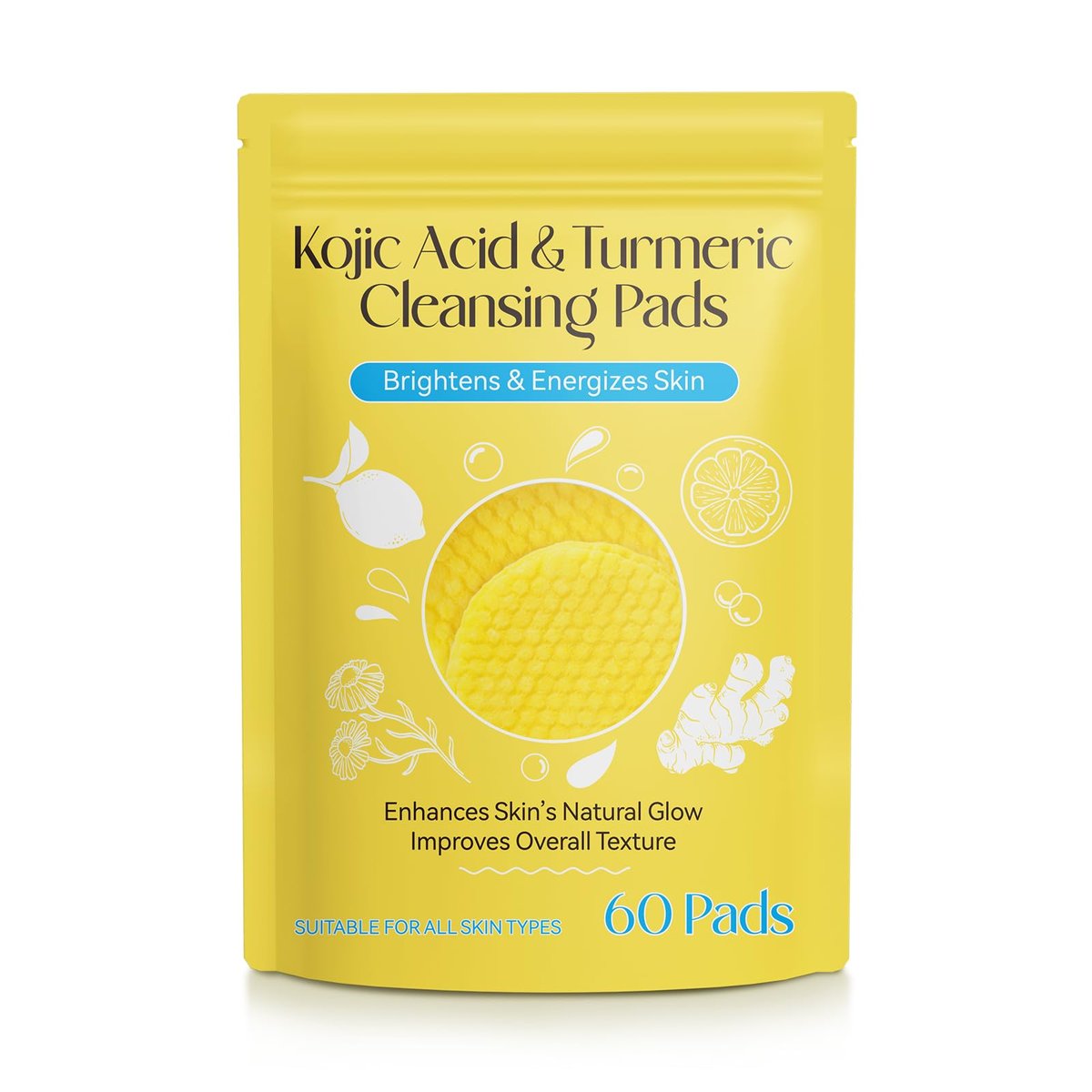 Kojic Acid and Turmeric Cleansing Pads for Face – Balance Skin Oil and Water, 60 Count - görsel 1