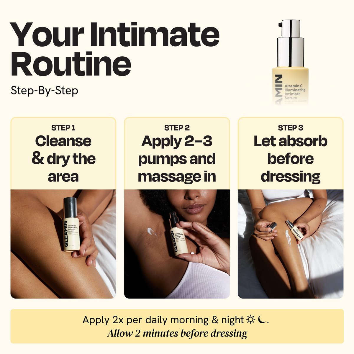 Gleamin Illuminating Intimate Serum - Vitamin C, Niacinamide & Alpha Arbutin for Hyperpigmentation on Underarms, Inner Thighs & Intimate Areas Avelisse