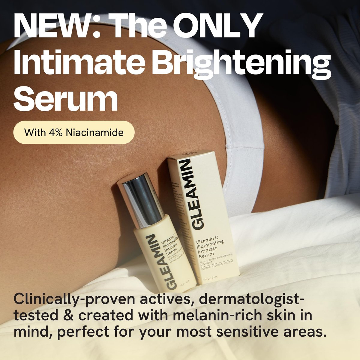 Gleamin Illuminating Intimate Serum - Vitamin C, Niacinamide & Alpha Arbutin for Hyperpigmentation on Underarms, Inner Thighs & Intimate Areas Avelisse