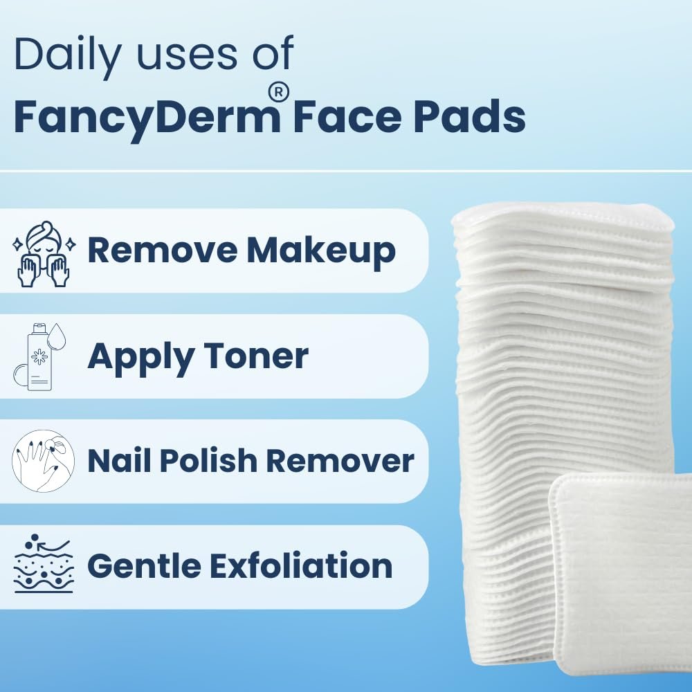 FancyDerm Square Cotton Pads for Face – 80 Count Lint Free Cotton Pads, Extra Large 3 Inch Makeup Remover Pads for Skincare - görsel 9
