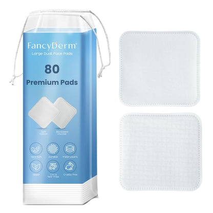 FancyDerm Square Cotton Pads for Face – 80 Count Lint Free Cotton Pads, Extra Large 3 Inch Makeup Remover Pads for Skincare