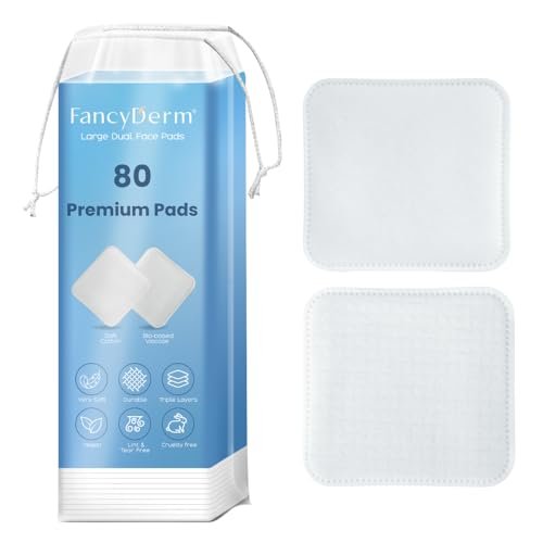 FancyDerm Square Cotton Pads for Face – 80 Count Lint Free Cotton Pads, Extra Large 3 Inch Makeup Remover Pads for Skincare - görsel 2