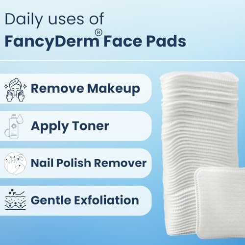 FancyDerm Square Cotton Pads for Face – 80 Count Lint Free Cotton Pads, Extra Large 3 Inch Makeup Remover Pads for Skincare - görsel 10