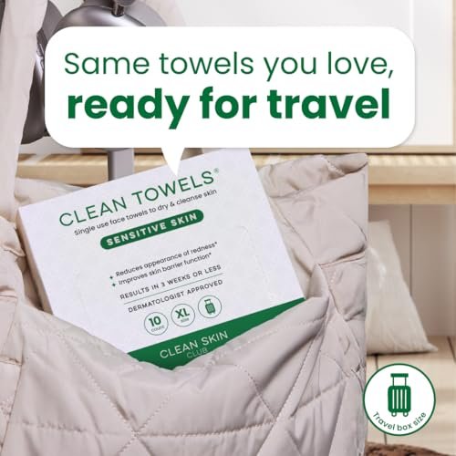 Clean Skin Club Clean Towels® XL Sensitive Skin - Travel Pack, Ultra-Soft Disposable Face Towels Infused with Aloe & Glycerin, TSA-Approved, 10 Count - görsel 14
