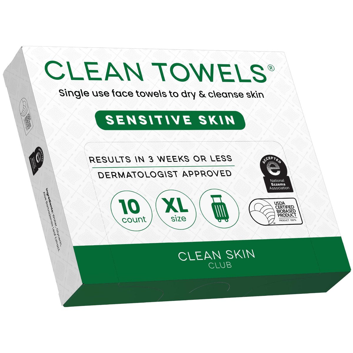 Clean Skin Club Clean Towels® XL Sensitive Skin - Travel Pack, Ultra-Soft Disposable Face Towels Infused with Aloe & Glycerin, TSA-Approved, 10 Count - görsel 1