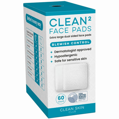 Clean Skin Club Clean² Blemish Control Face Pads – Extra Large Dual-Sided Cotton Pads for Blemish-Prone Skin, 100% Bio-Based, Dermatologist Approved, 60 Count